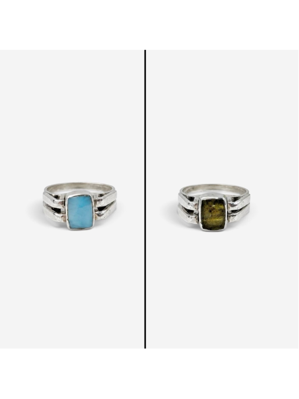 Vintage Larimar and Green Amber Reversible Sterling Silver Ring, Size 6